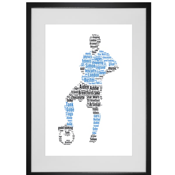 Personalised Football Footballer Blue Design Word Art Gifts 