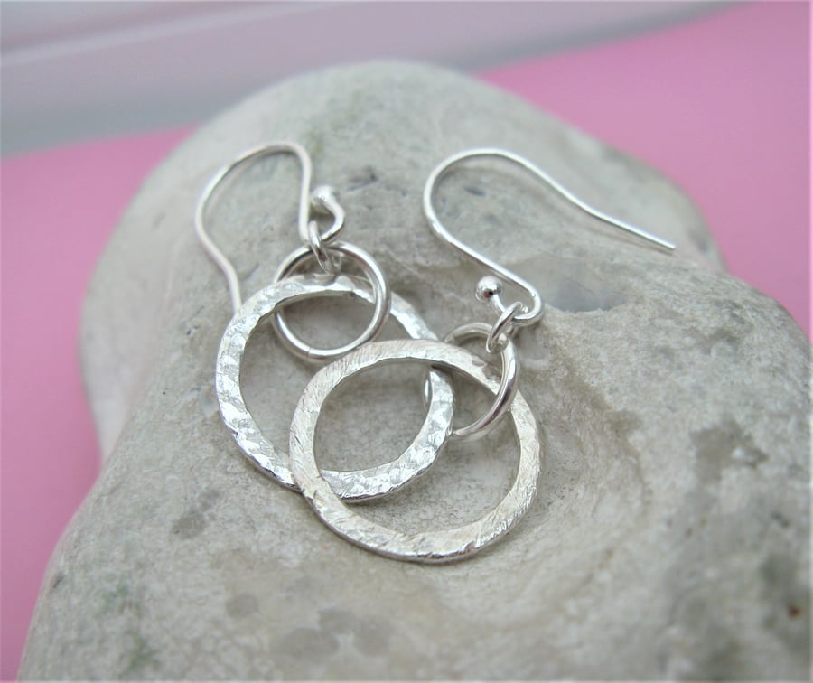 Hammered ring earrings in sterling silver