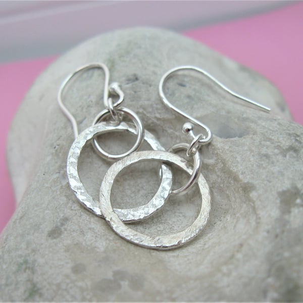Hammered ring earrings in sterling silver