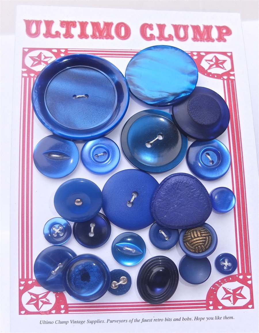 22 Vintage Electric Blue Buttons