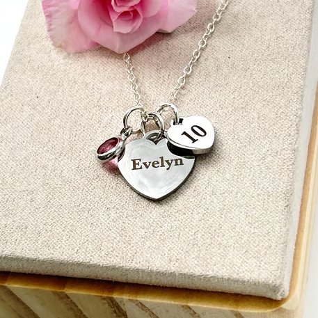 Silver Personalised 10th Birthday Name Necklace Age & Birthstone 