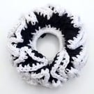 Handmade black and white crochet Scrunchie 