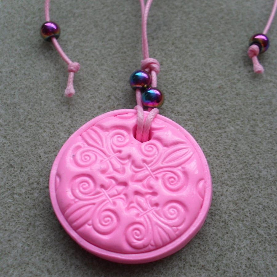 Pink Polymer Clay Pendant