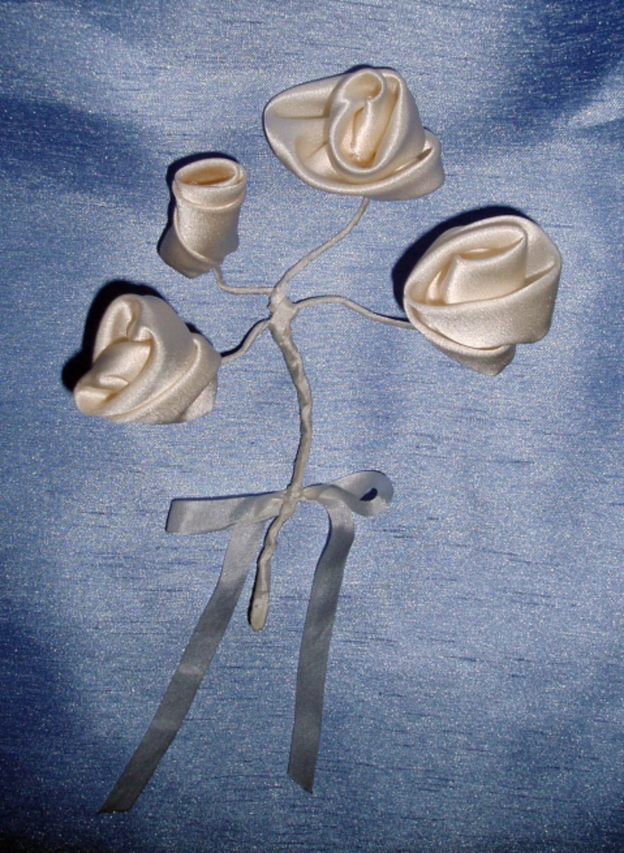 Handmade ivory silk rosette wedding corsage