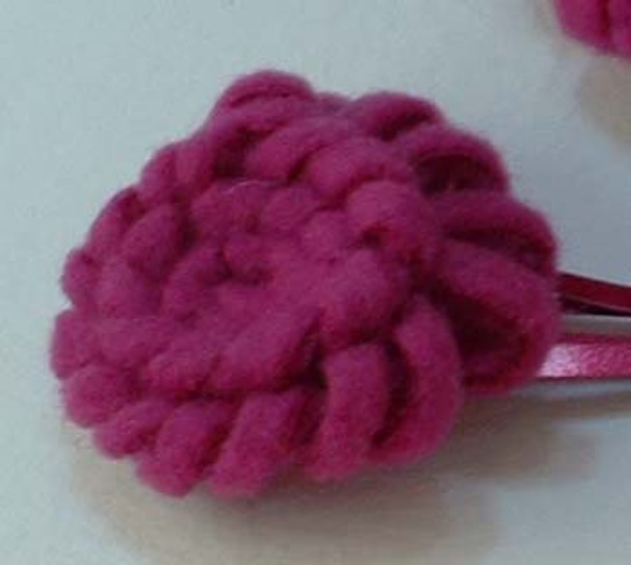 2 Handmade fleece flower hair slides- pink