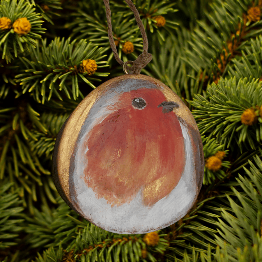 Robin Christmas Tree Decoration, cute wooden secret Santa