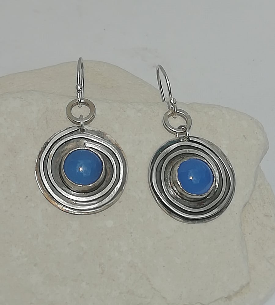 Whirly Silver and Blue Agate Earrings