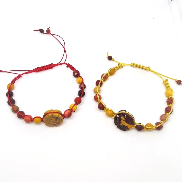 Australian Mookite Gemstone Macrame Adjustable Cord Boho Bracelet 6-8inch