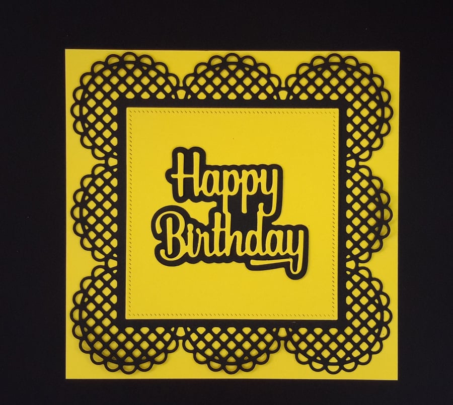 Happy Birthday Greeting Card - Yellow and Black