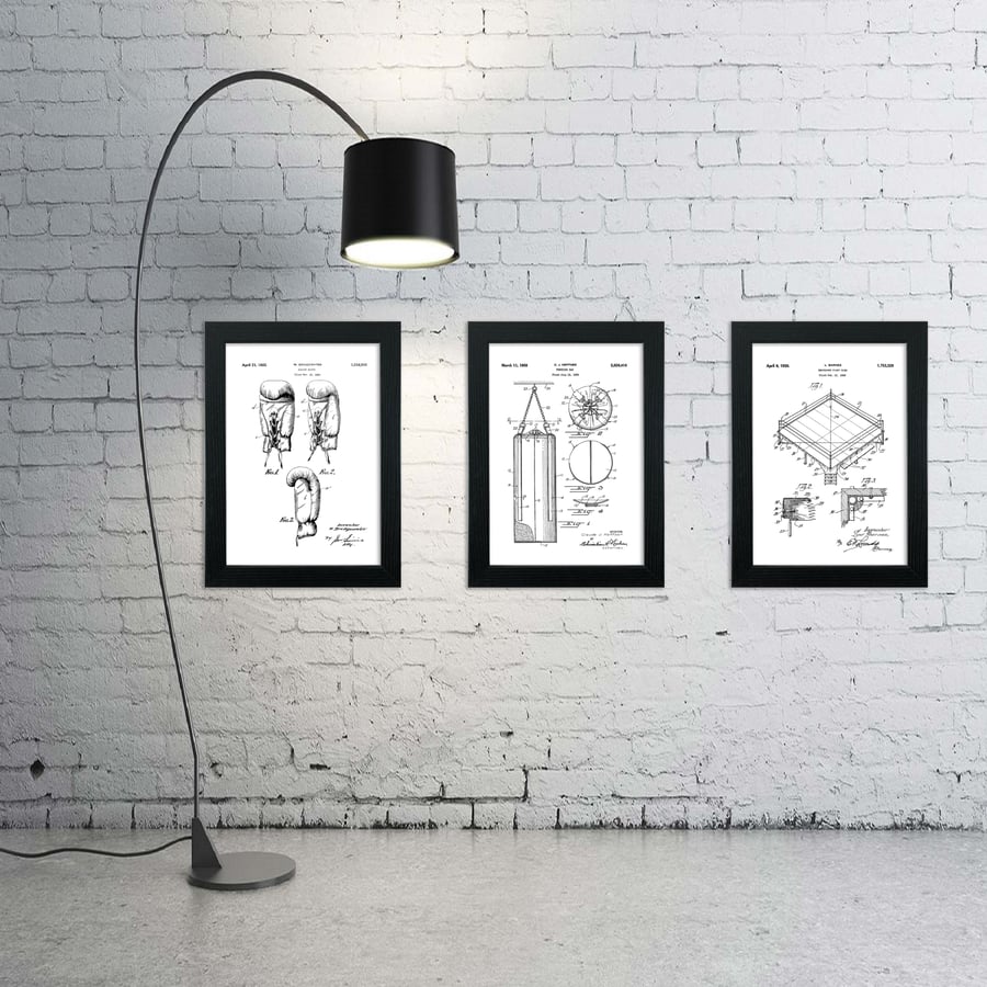 Patent drawing prints: Boxing and fitness equipment