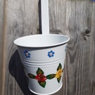 Round hanging planter handpainted with canal art style roses and daisies