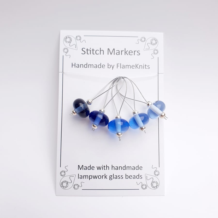Lampwork Stitch Markers - Blue Gradient