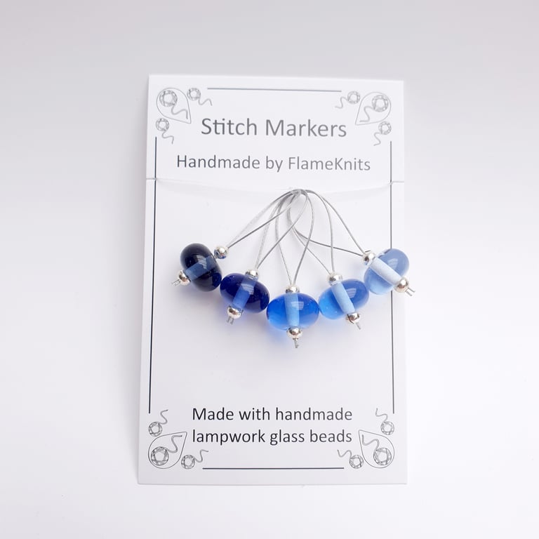 Lampwork Stitch Markers - Blue Gradient
