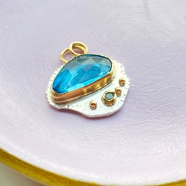 London Blue Topaz and Grandidierite Solid Gold and Silver Pendant