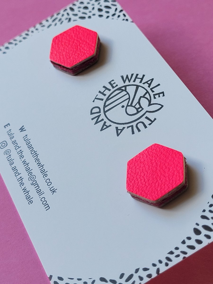 Hexagon Colour Pop Stud Earrings - Hot Pink