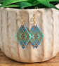 Blue and Gold Geometric Miyuki Beadwork Earrings - Image 2