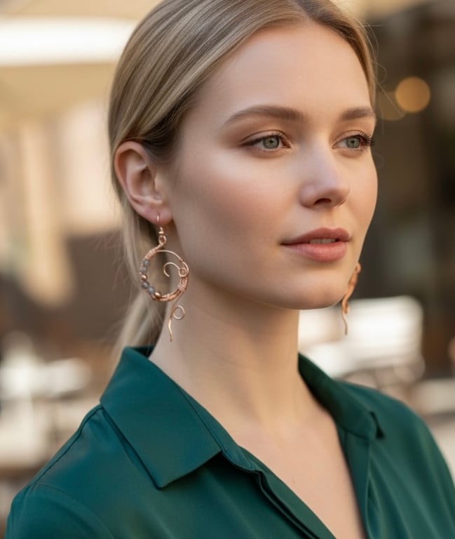 Copper Semi Precious Kyanite Earrings - Dangle, Boho