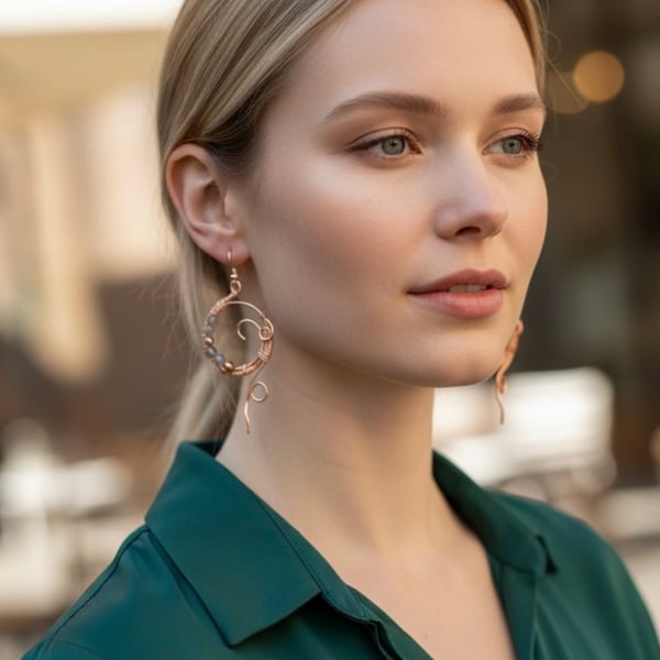 Copper Semi Precious Kyanite Earrings - Dangle, Boho