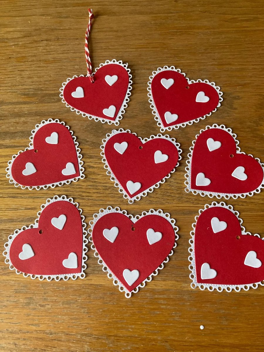 Handmade Red & white heart gift tags
