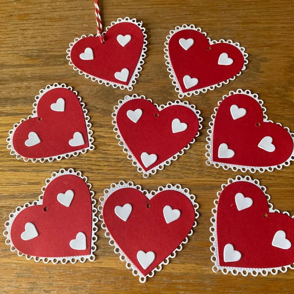 Handmade Red & white heart gift tags