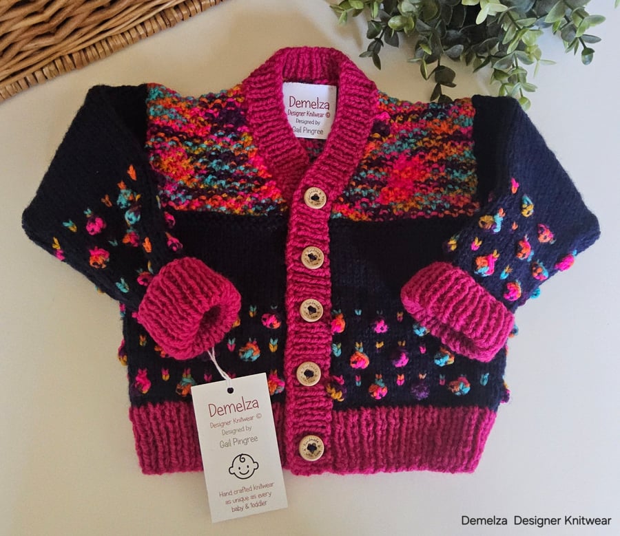  Designer Bobble Hand Knitted Baby Girl's Cardigan 6-12months size