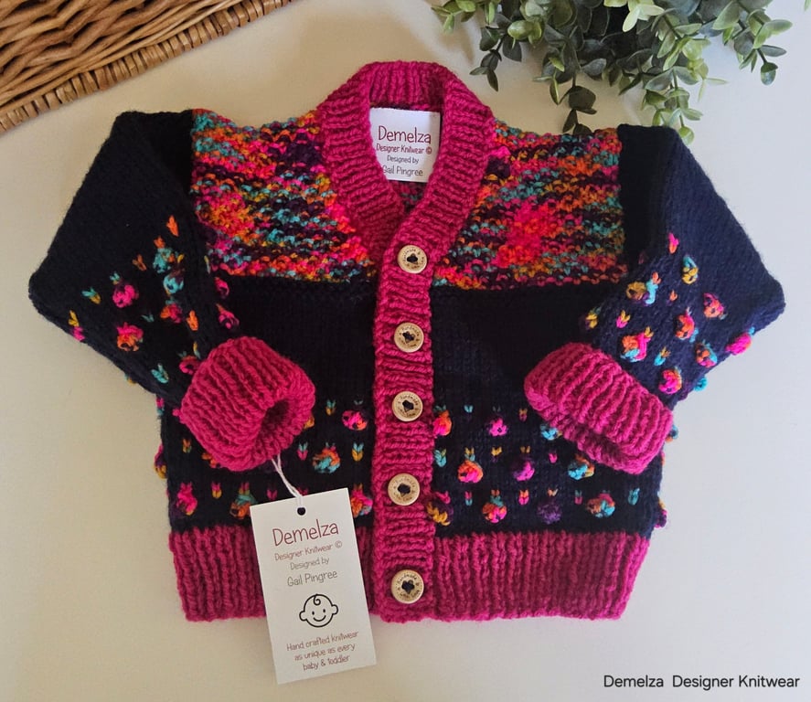  Designer Bobble Hand Knitted Baby Girl's Cardigan 9-18 mth size