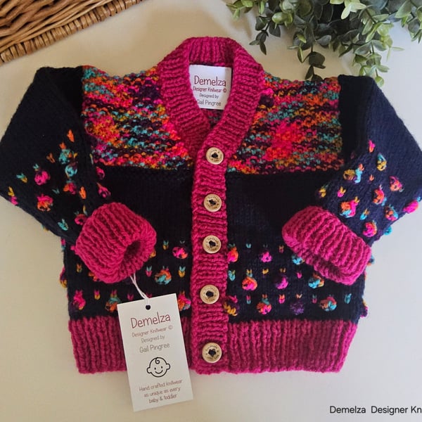  Designer Bobble Hand Knitted Baby Girl's Cardigan 9-18 mth size