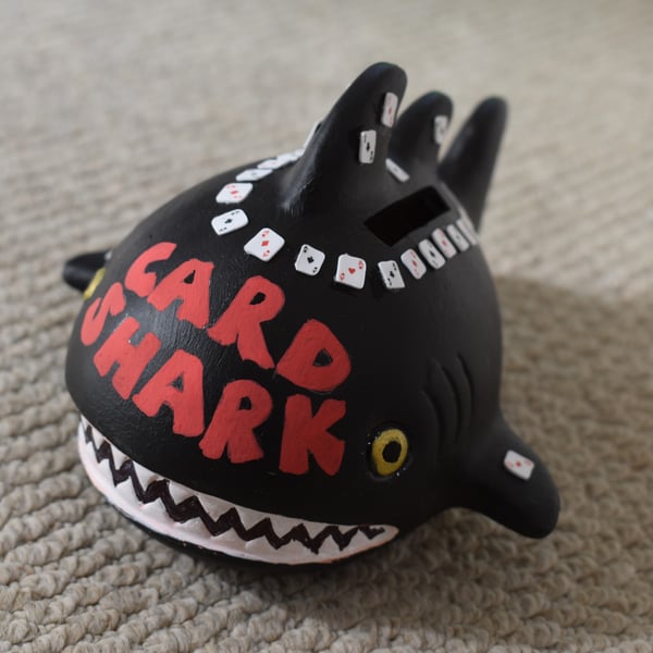 Ceramic Poker Playing Car Shark Money Box Playing Card Design FREE POSTAGE
