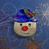 Christmas SNOWMAN IN HOLLY HAT BROOCH Festive Lapel Pin HANDMADE HAND PAINTED