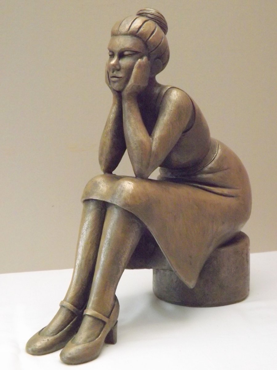 'Meditation' Stylized Female Bronze Resin Sculpture Domestic Size Statue