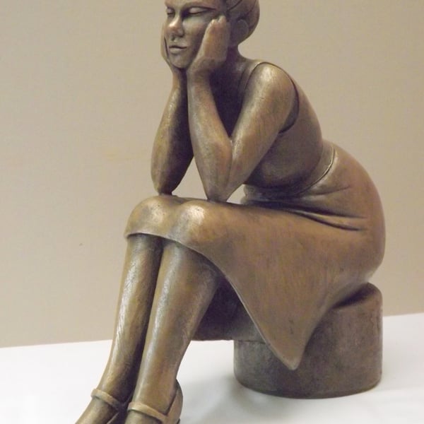 'Meditation' Stylized Female Bronze Resin Sculpture Domestic Size Statue