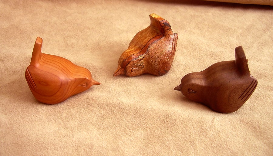 carved wooden wren in a choice of 3 beautiful woods