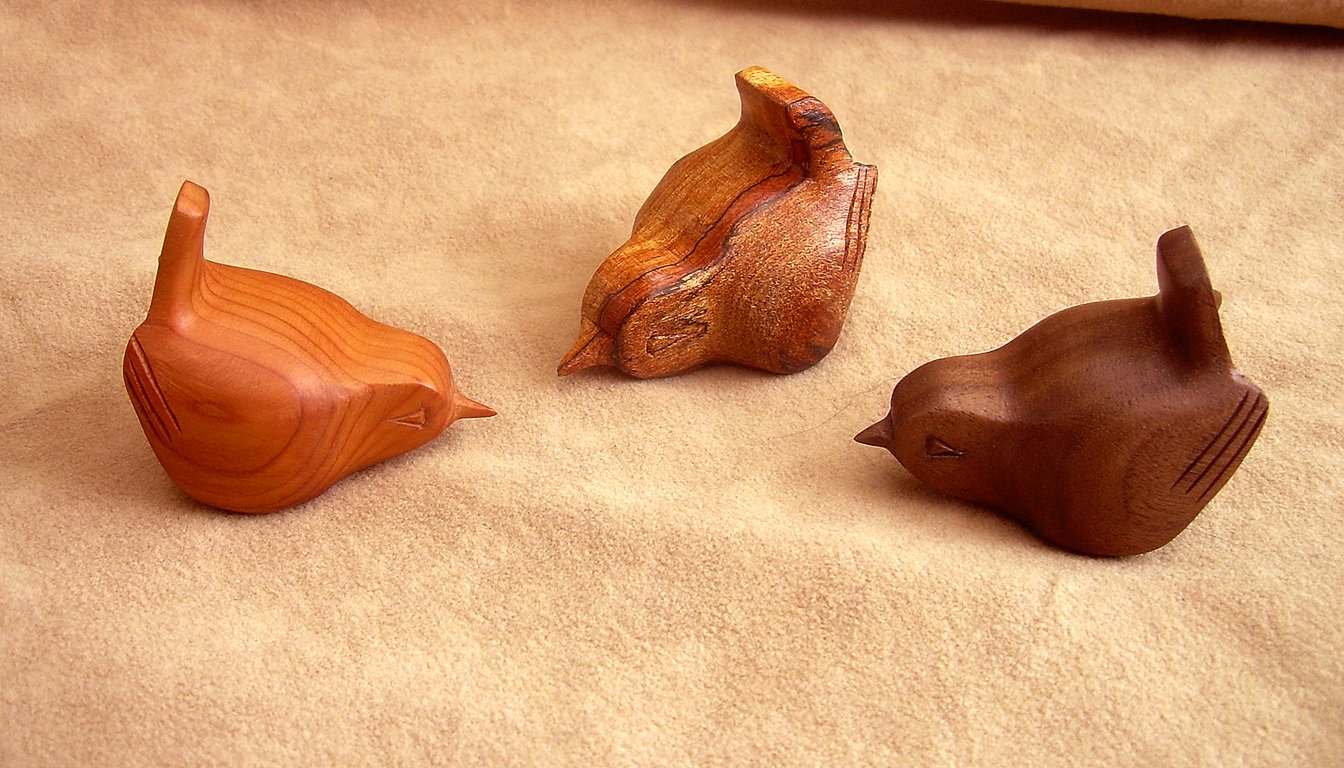 carved wooden wren in a choice of 3 beautiful woods
