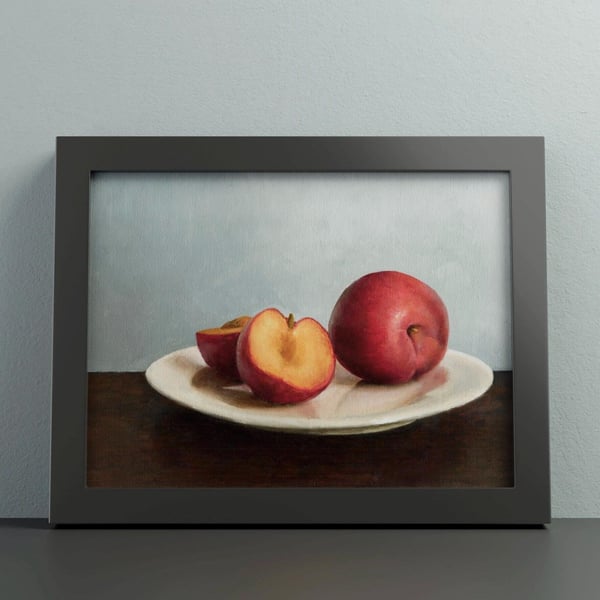Minimal Still Life in oil of Plums on a Plate