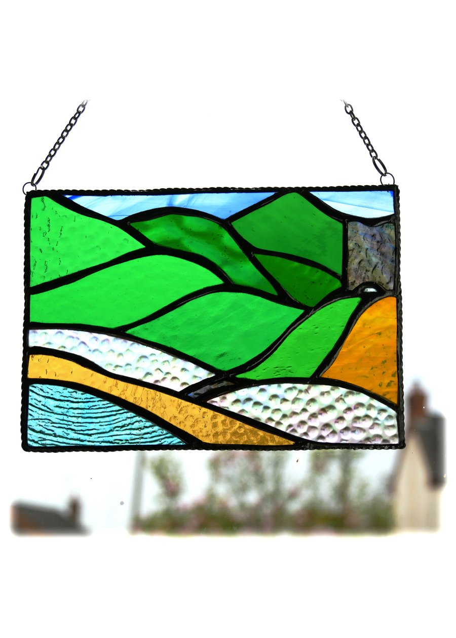 Welsh Mountain Stained Glass Picture Landscape 010