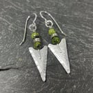 Green chrysoprase and silver arrowhead tribal earrings