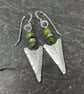 Green chrysoprase and silver arrowhead tribal earrings