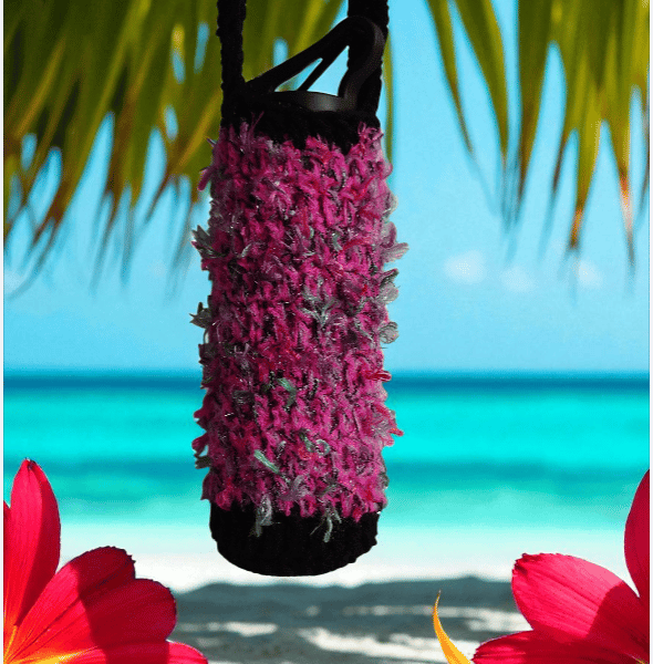 Hand Crochet Water Bottle Holder Crossbody Water Bottle Carrier Hot Pink Black