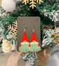 Christmas tree snow-gnome earrings in pale green and bright red - Image 2