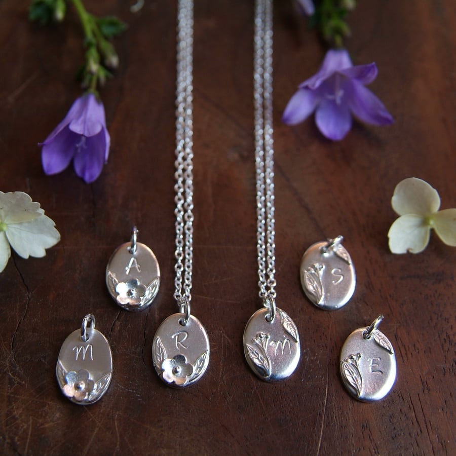 Personalised Botanical Necklace - Handmade Silver Letter Pendant