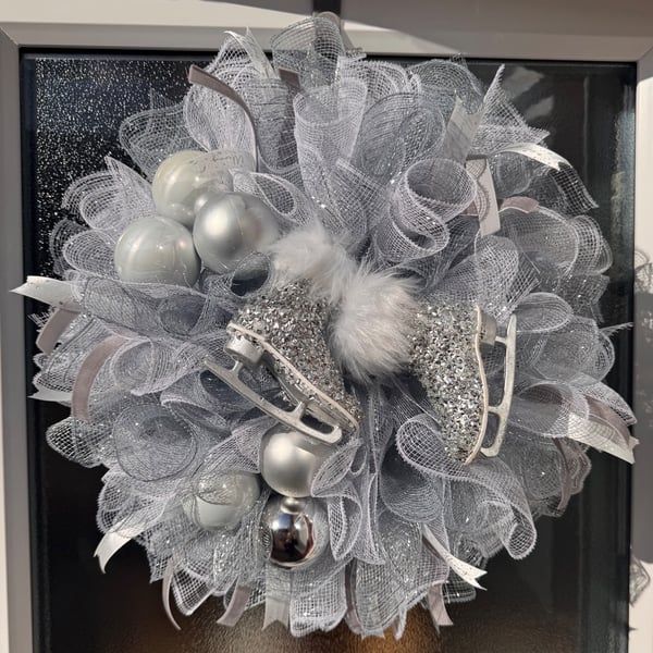  Luxury Handmade Silver & White ice skate Christmas Wreath