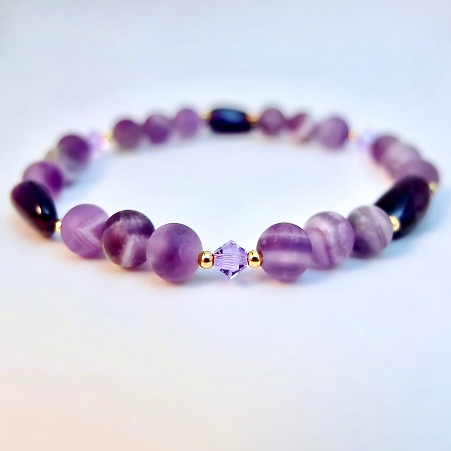 Amethyst & Crystal Bracelet, February Birthstone, Anniversary, Gifts For Her.
