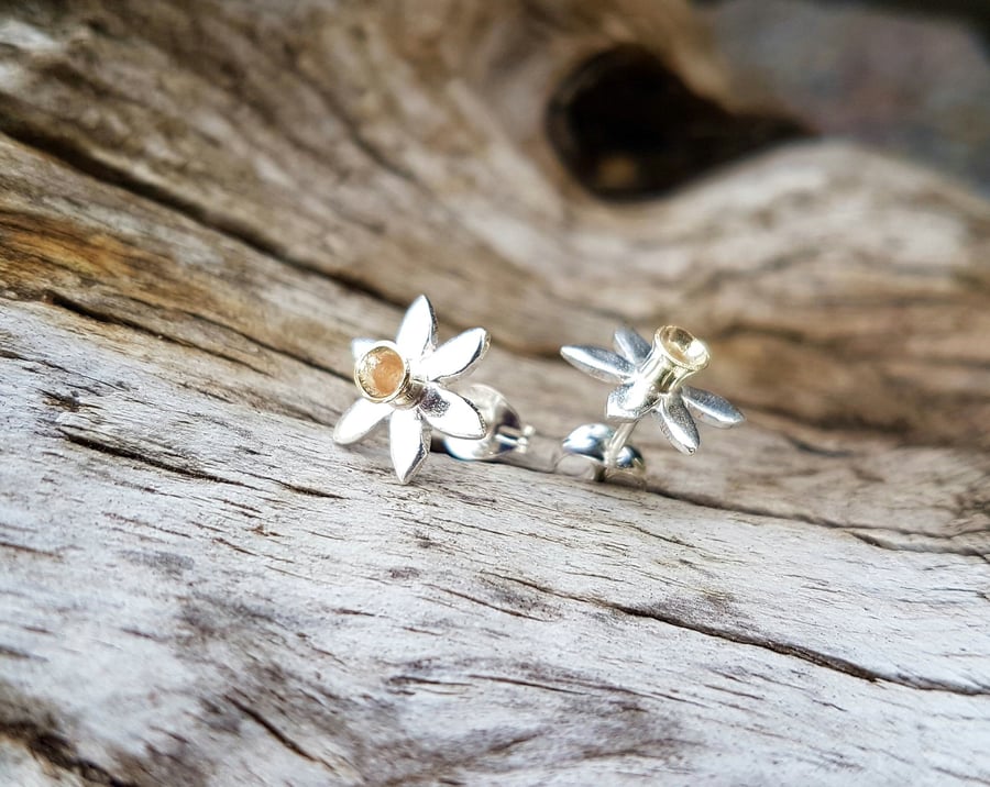 Gold and Silver Daffodil Studs