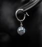 Pale blue or Aqua mother of pearl and sterling silver hoop drop earrings  - Image 2