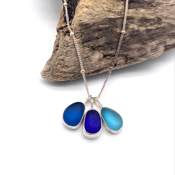 All The Blues Sea Glass Cluster Necklace