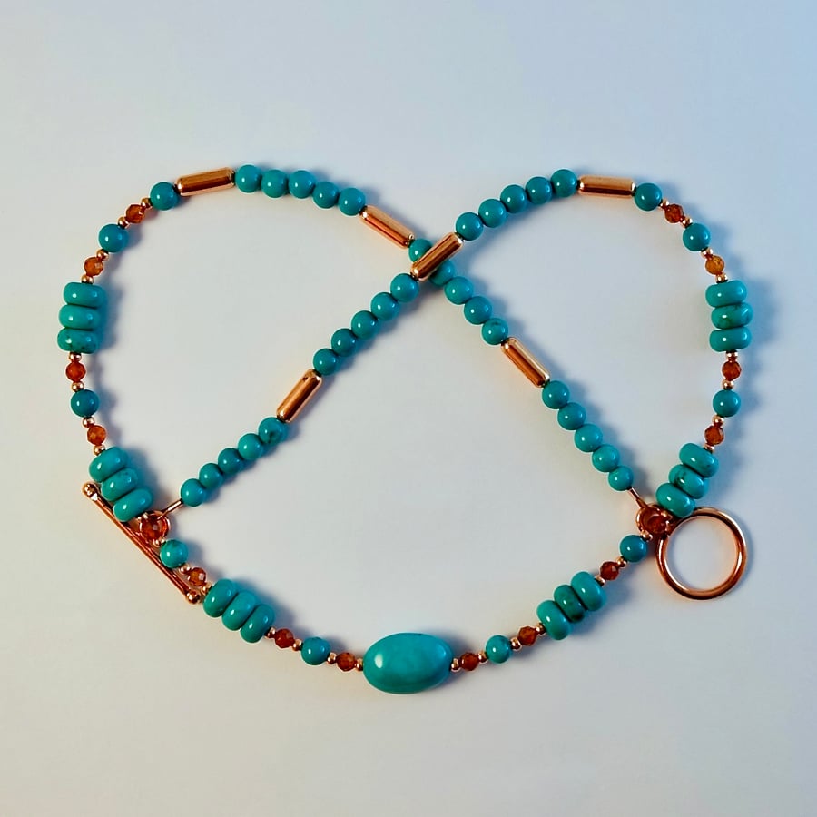 Real Turquoise & Garnet Necklace, Birthday Gift, December Birthstone Jewellery