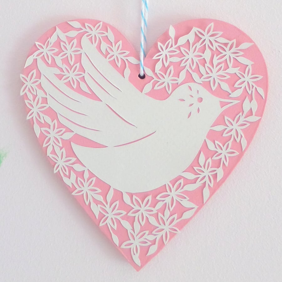 Papercut Wooden Heart - Dove