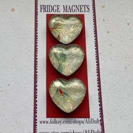 REFRIDGERATOR  MAGNETS ( set of 3 )  Hearts .Leaves . Green .  Yuzen . 