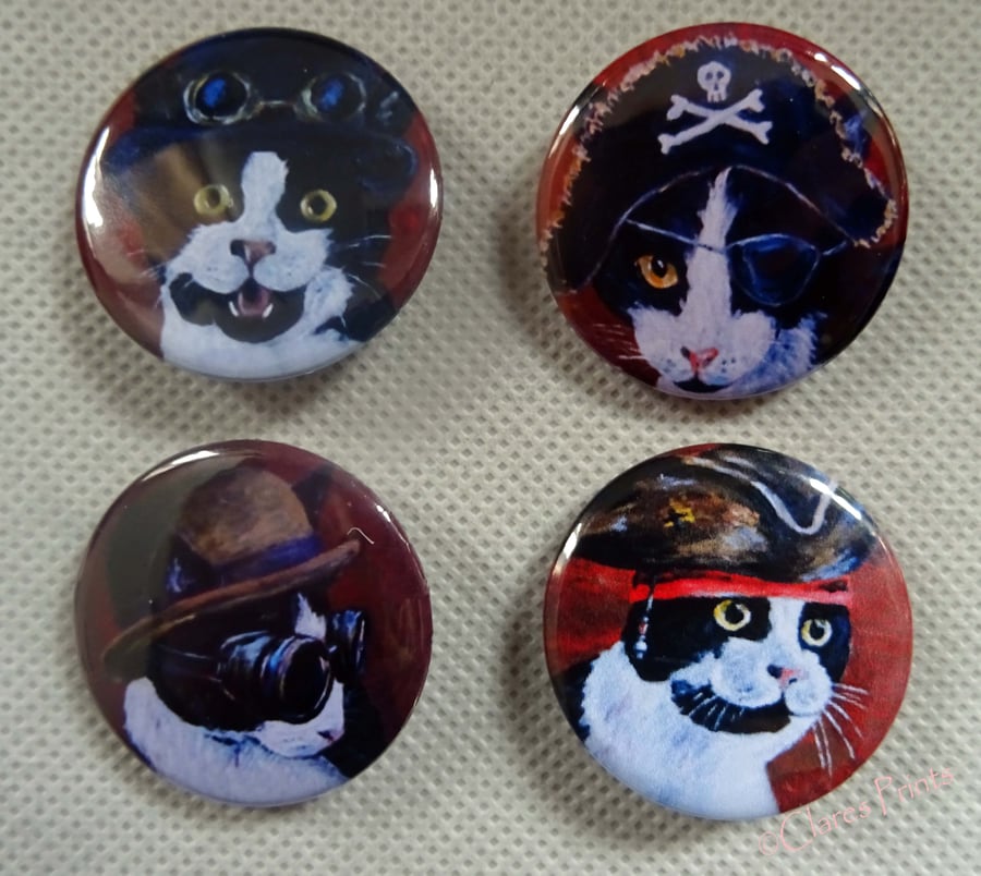 Steampunk Cat Art Badges Buttons Pirate Cosplay