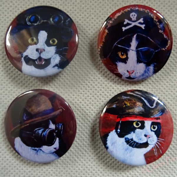 Steampunk Cat Art Badges Buttons Pirate Cosplay